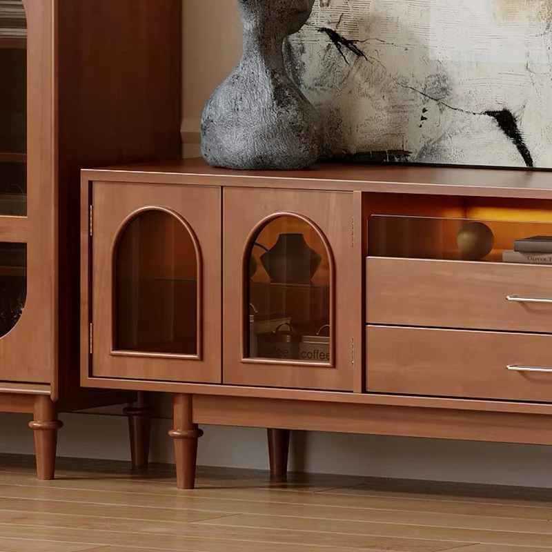 Modern Mid-Century Rectangular Arch Design Glass Aluminum Alloy Solid Wood TV Stand 2-Drawer For Living Room