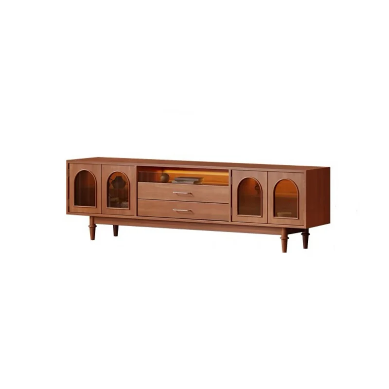 Modern Mid-Century Rectangular Arch Design Glass Aluminum Alloy Solid Wood TV Stand 2-Drawer For Living Room
