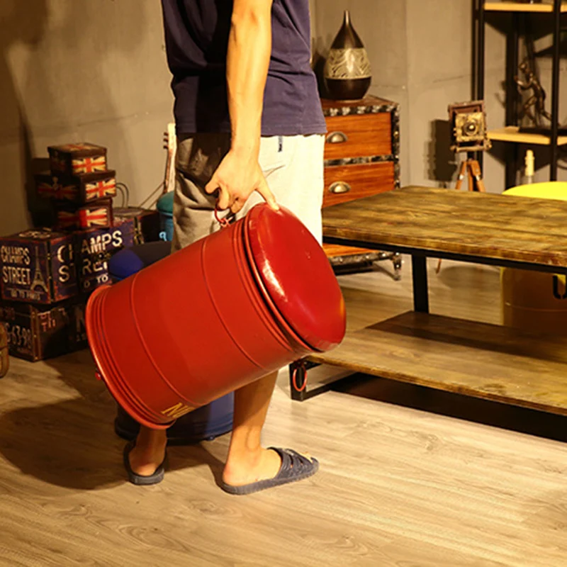 Contemporary Industrial Paint Can Design Iron PU Leather Stool For Living Room