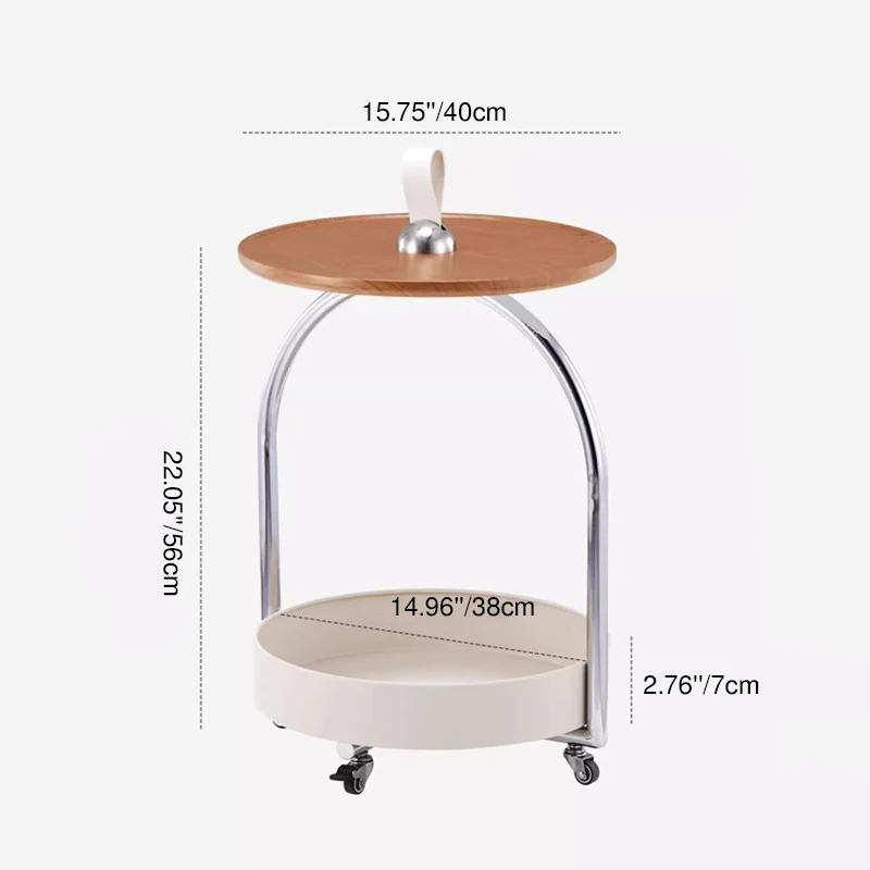 Modern Minimalist Metal Wood Round Curved Movable Side Table 2-Tier For Living Room