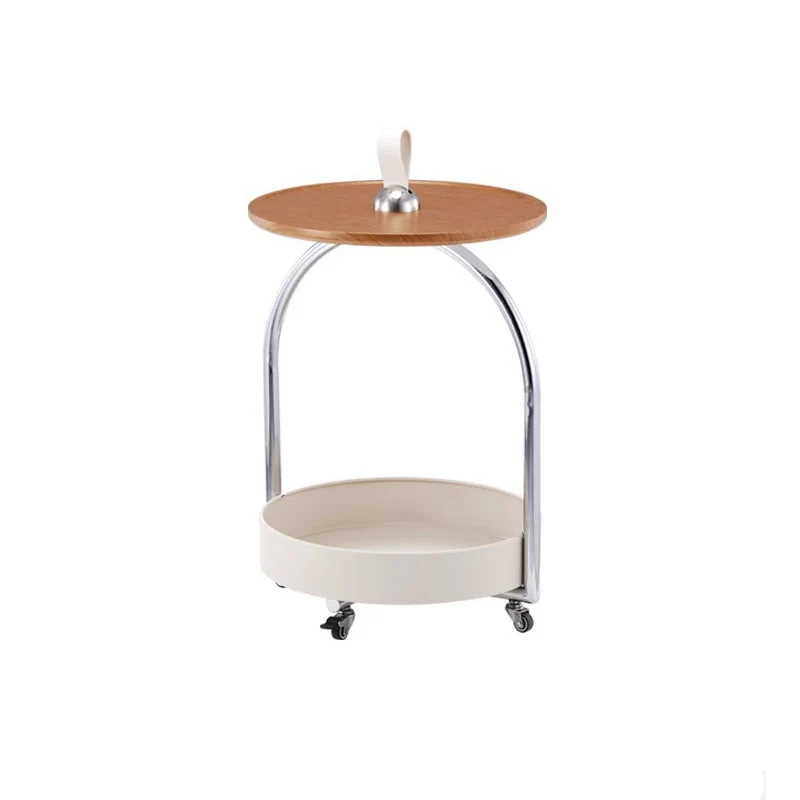 Modern Minimalist Metal Wood Round Curved Movable Side Table 2-Tier For Living Room