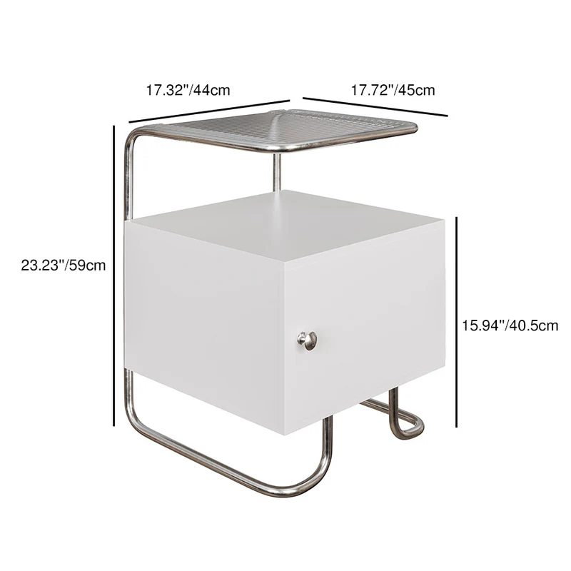 Modern Minimalist Acrylic Stainless Steel Solid Wood Curved Square Nightstand With 1-Cabinet For Bedroom