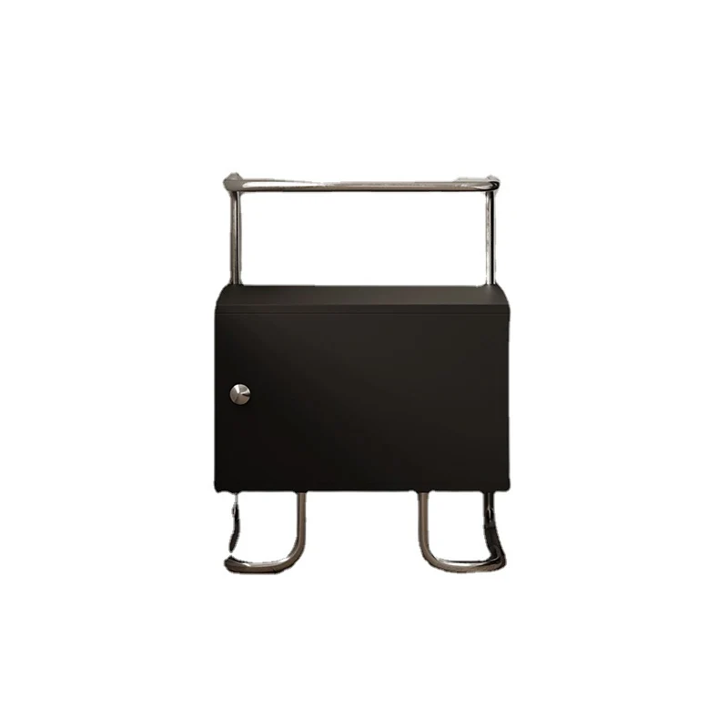 Modern Minimalist Acrylic Stainless Steel Solid Wood Curved Square Nightstand With 1-Cabinet For Bedroom