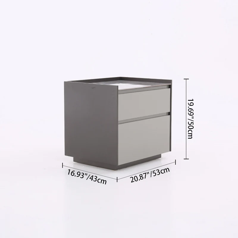 Contemporary Scandinavian Sintered Stone Bedside Table - Silent Soft-Close 2 Drawers Nightstand For Bedroom