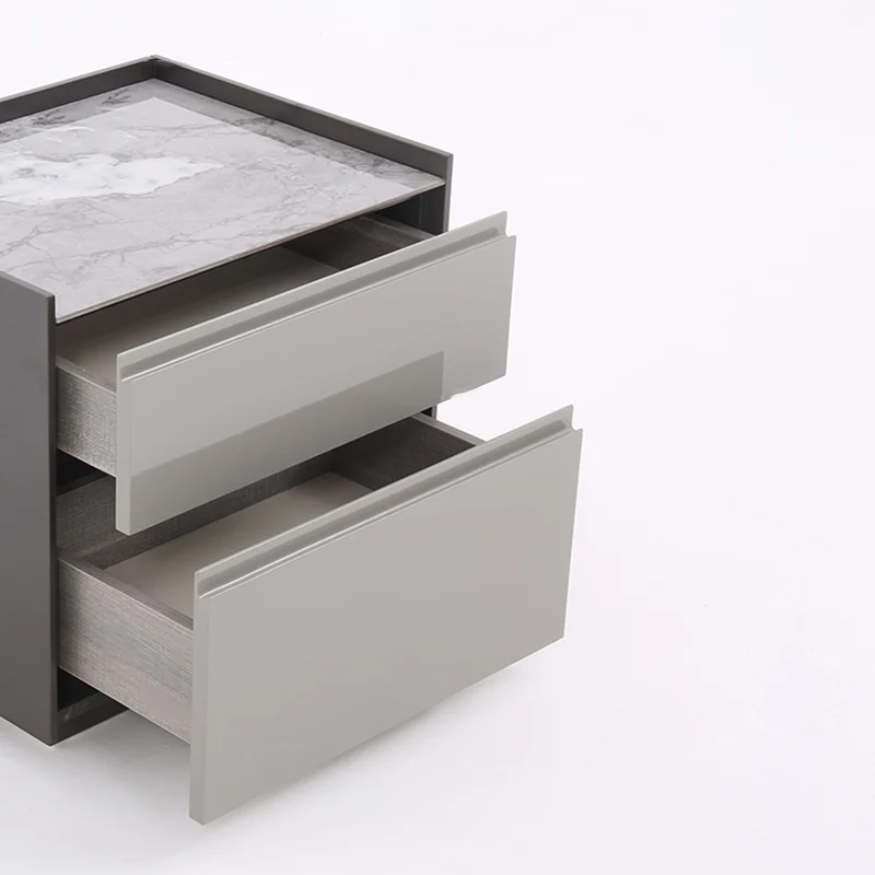 Contemporary Scandinavian Sintered Stone Bedside Table - Silent Soft-Close 2 Drawers Nightstand For Bedroom