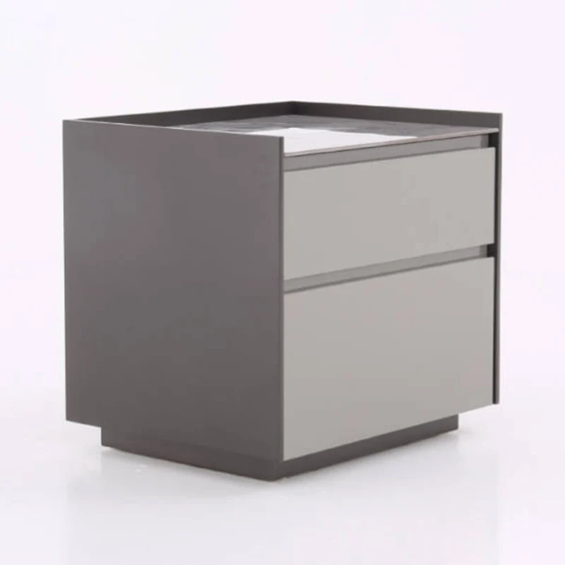 Contemporary Scandinavian Sintered Stone Bedside Table - Silent Soft-Close 2 Drawers Nightstand For Bedroom