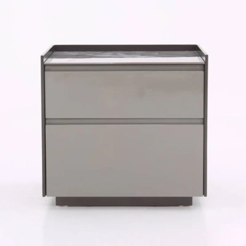 Contemporary Scandinavian Sintered Stone Bedside Table - Silent Soft-Close 2 Drawers Nightstand For Bedroom