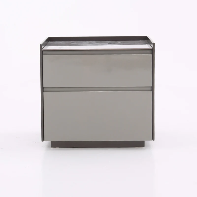 Contemporary Scandinavian Sintered Stone Bedside Table - Silent Soft-Close 2 Drawers Nightstand For Bedroom