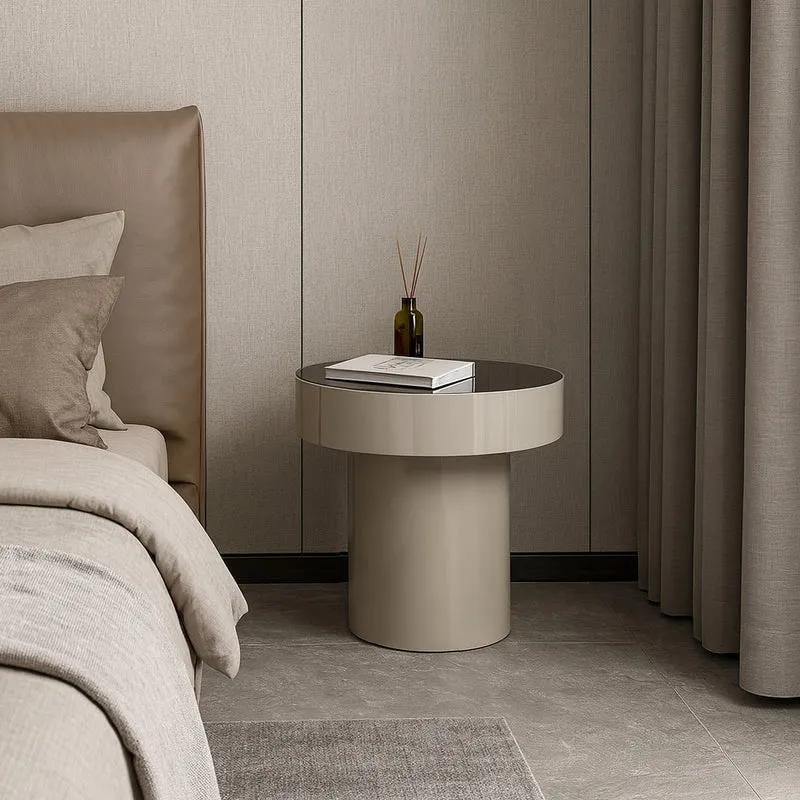 Modern Minimalist Round Plywood MDF Frame Nightstand With Drawer Storage for Bedroom