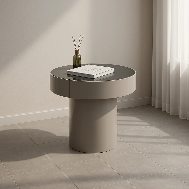 Modern Minimalist Round Plywood MDF Frame Nightstand With Drawer Storage for Bedroom