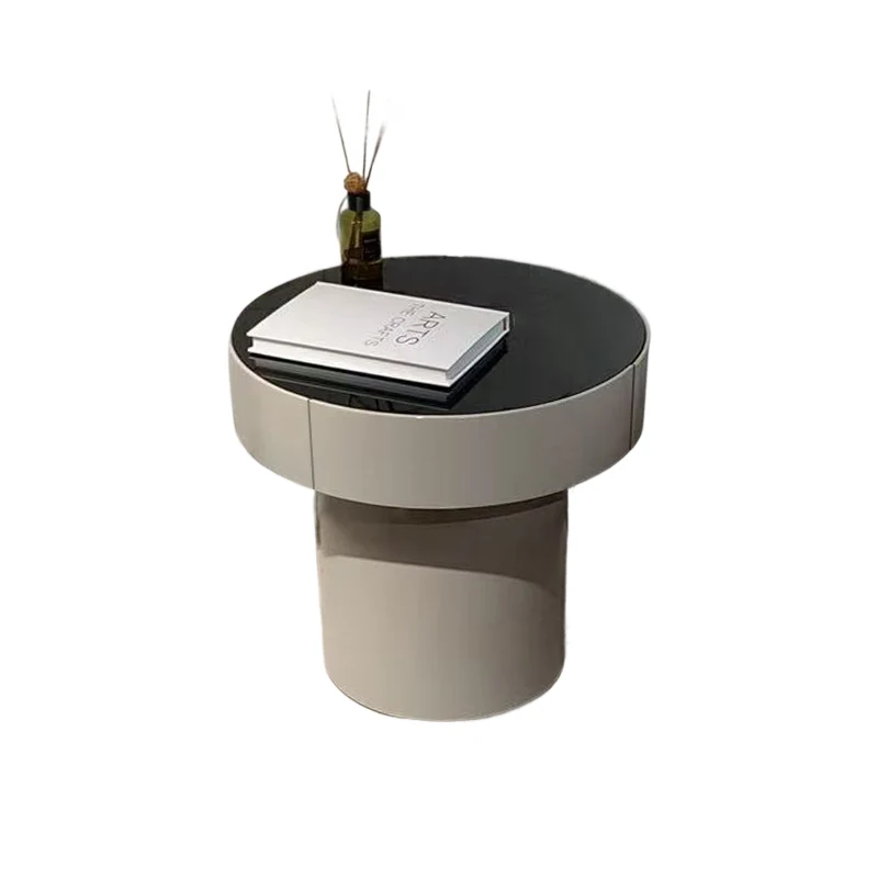 Modern Minimalist Round Plywood MDF Frame Nightstand With Drawer Storage for Bedroom