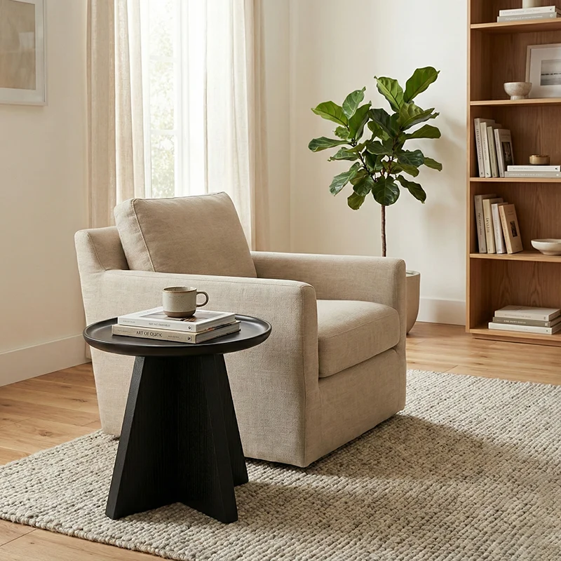 Modern Minimalist Round Side Table With Raised Edge - Plywood & E1 MDF For Living Room & Bedroom