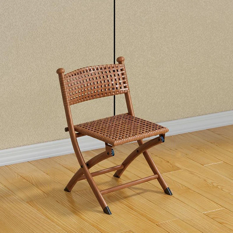 Contemporary Simplicity Curved Iron PE Rattan Foldable Weaving Stackable Chair Backrest Armless For Living Room
