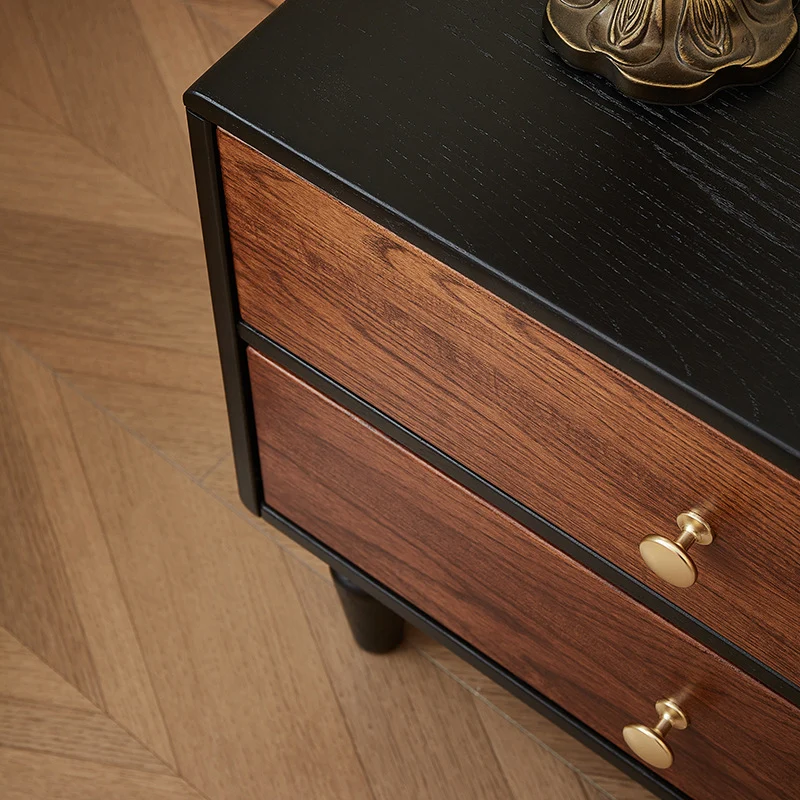 Traditional French Red Oak Round Square Nightstand With 2 Drawers For Bedroom