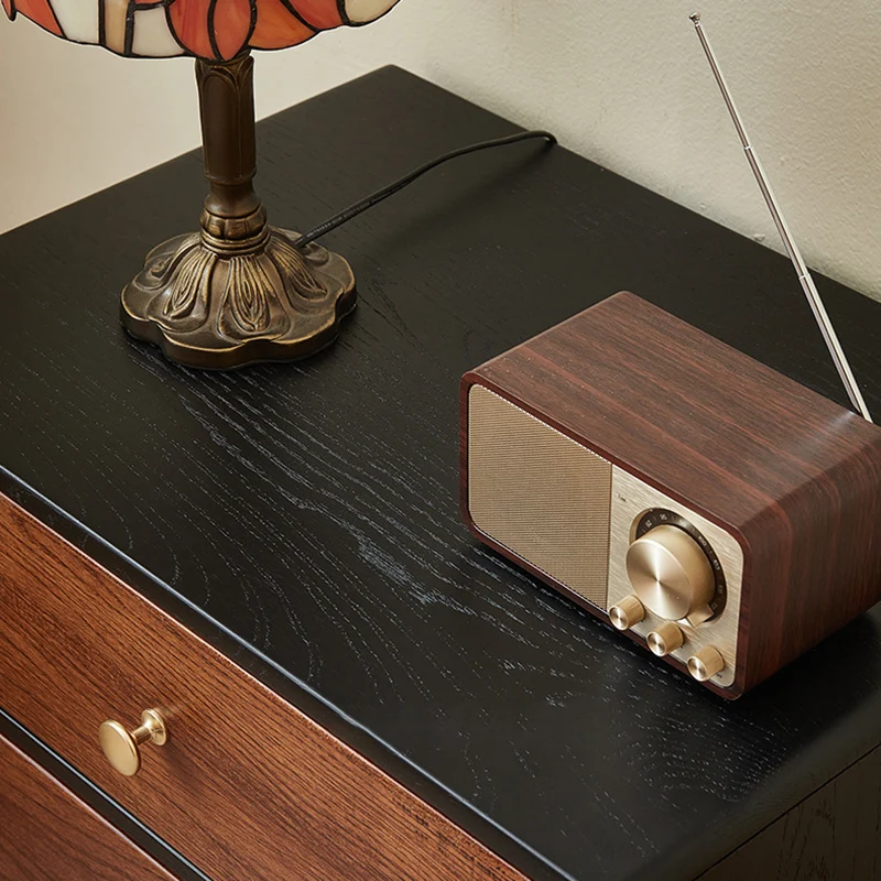 Traditional French Red Oak Round Square Nightstand With 2 Drawers For Bedroom