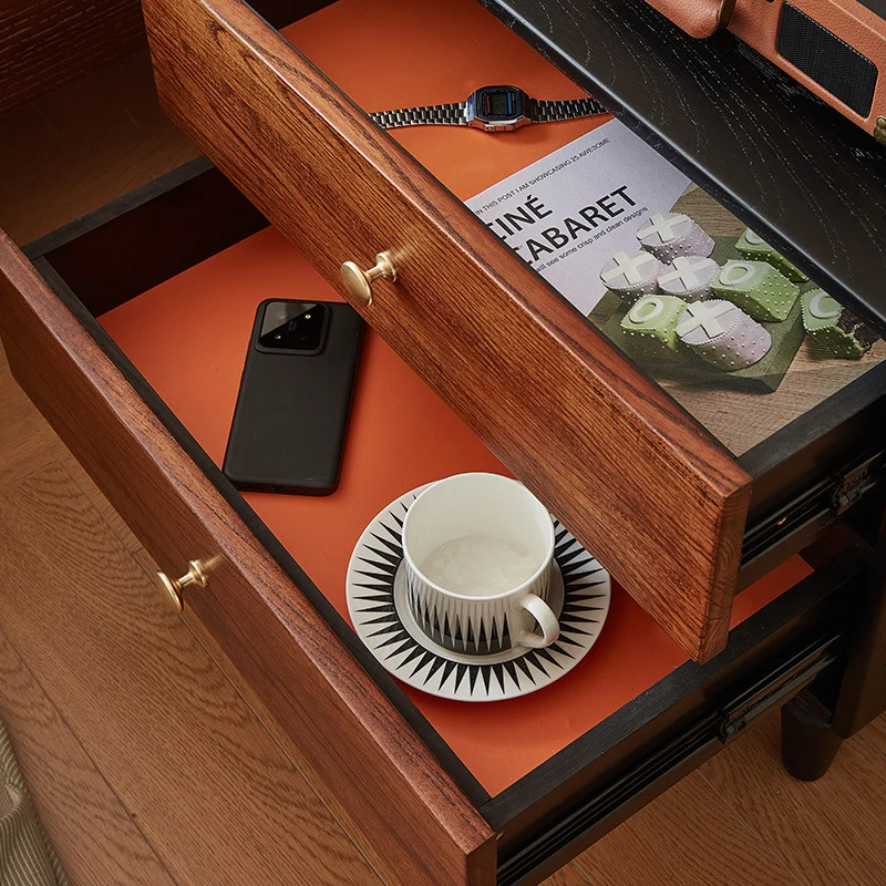 Traditional French Red Oak Round Square Nightstand With 2 Drawers For Bedroom