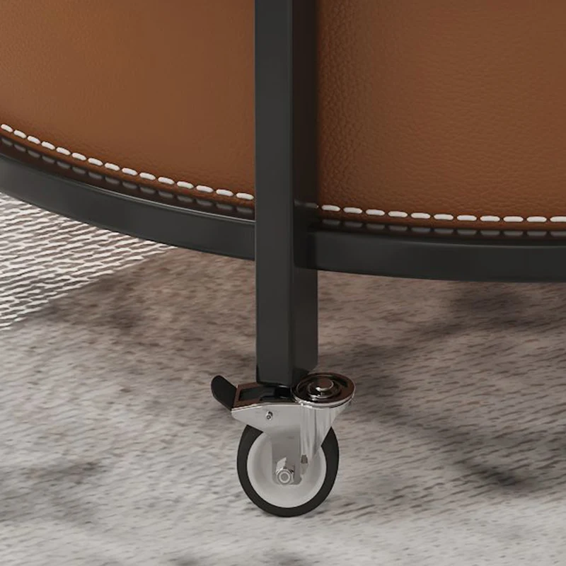 Traditional French Saddle-Style Faux Leather & Carbon Steel Round Mobile Side Table With 2 Tiers For Living Room