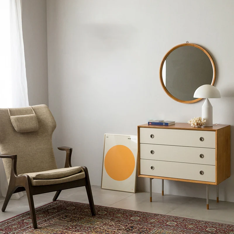 Contemporary Scandinavian Engineered Wood & Stainless Steel Square Cylindrical Legs Nightstand With 2/3 Drawers For Bedroom