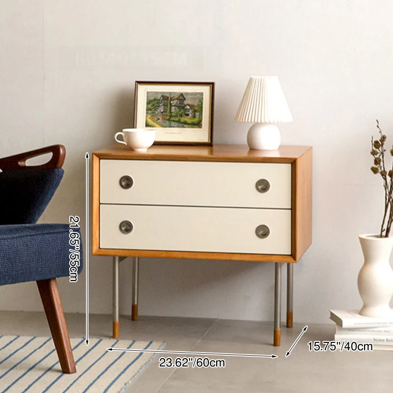 Contemporary Scandinavian Engineered Wood & Stainless Steel Square Cylindrical Legs Nightstand With 2/3 Drawers For Bedroom
