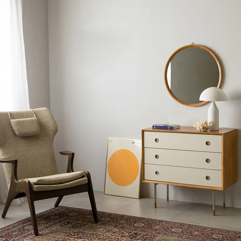 Contemporary Scandinavian Engineered Wood & Stainless Steel Square Cylindrical Legs Nightstand With 2/3 Drawers For Bedroom