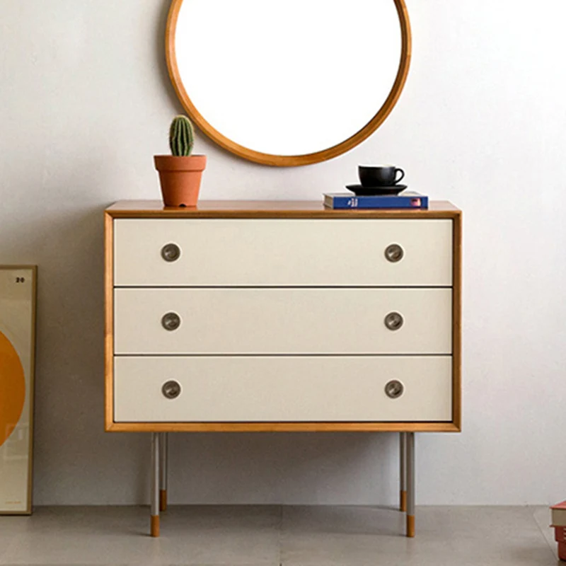 Contemporary Scandinavian Engineered Wood & Stainless Steel Square Cylindrical Legs Nightstand With 2/3 Drawers For Bedroom