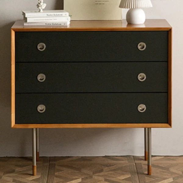 Contemporary Scandinavian Engineered Wood & Stainless Steel Square Cylindrical Legs Nightstand With 2/3 Drawers For Bedroom