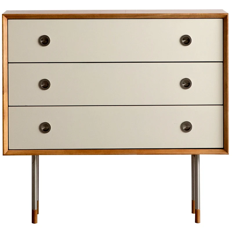 Contemporary Scandinavian Engineered Wood & Stainless Steel Square Cylindrical Legs Nightstand With 2/3 Drawers For Bedroom
