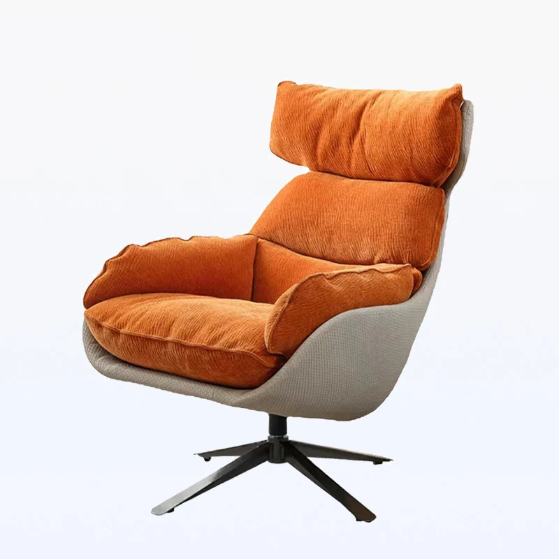 Contemporary Scandinavian Velvet Microfiber Leather Carbon Steel Swivel Curved Accent Chair With Backrest For Living Room