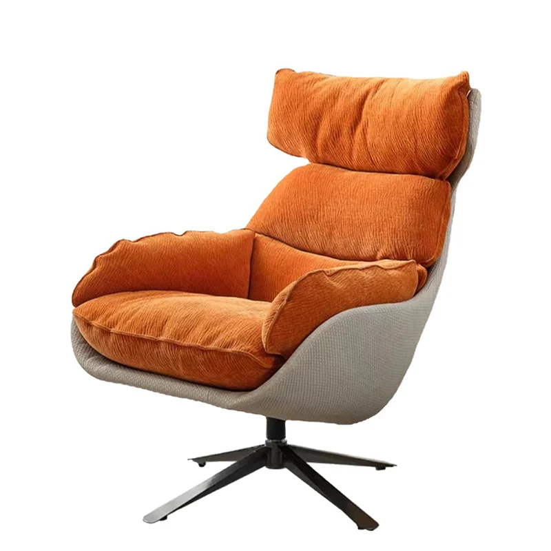 Contemporary Scandinavian Velvet Microfiber Leather Carbon Steel Swivel Curved Accent Chair With Backrest For Living Room
