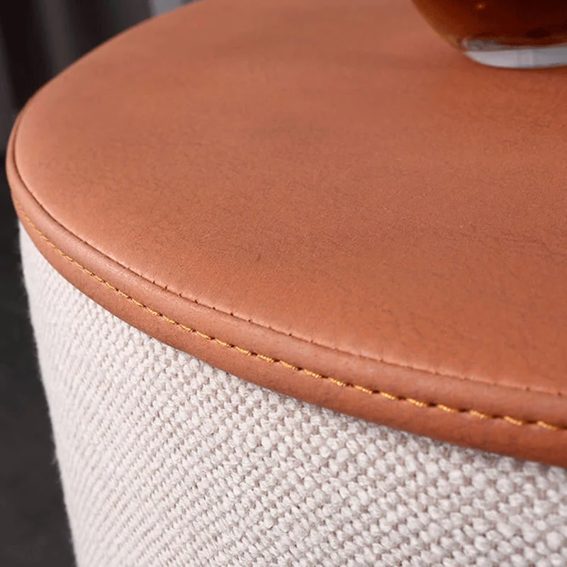 Contemporary Creative Round Circular 1 Drawer Nightstand - Faux Leather Metal Legs Bedside Table For Bedroom