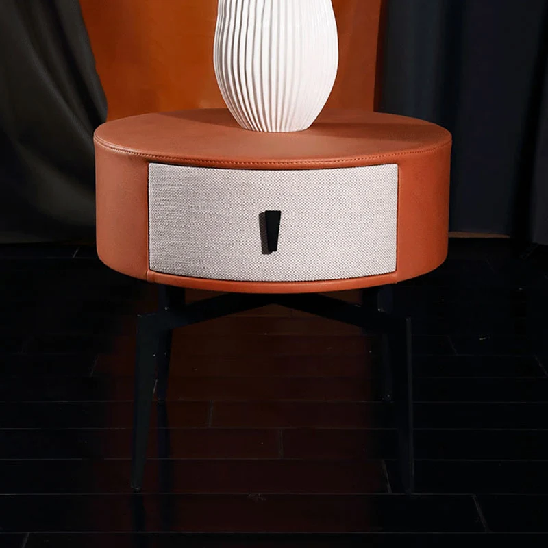 Contemporary Round Accent Bedside Cabinet - Metal Legs 1 Drawer Nightstand For Bedroom