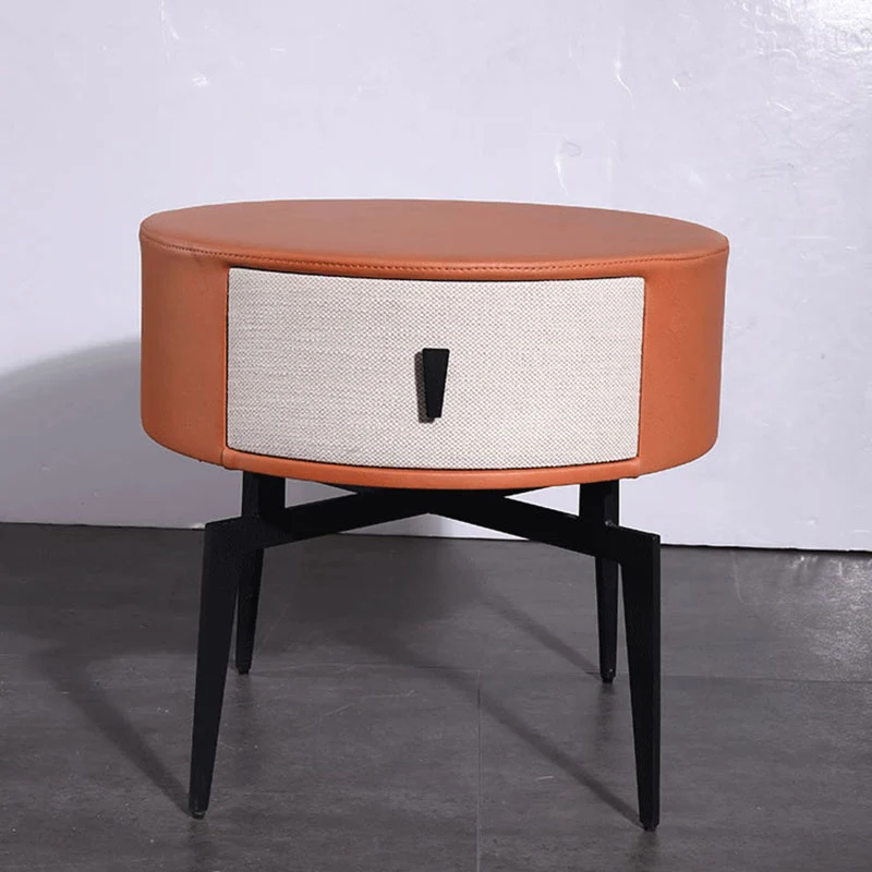 Contemporary Round Accent Bedside Cabinet - Metal Legs 1 Drawer Nightstand For Bedroom