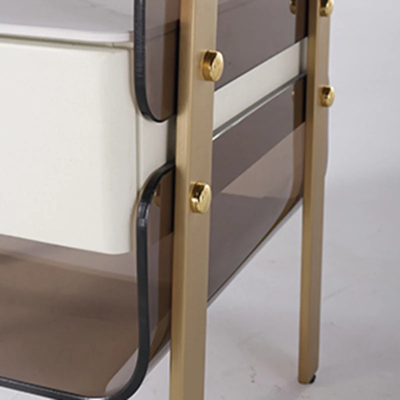 Contemporary Creative Clear Acrylic Bedside Table - Gold Metal Legs 1 Drawer Nightstand For Bedroom