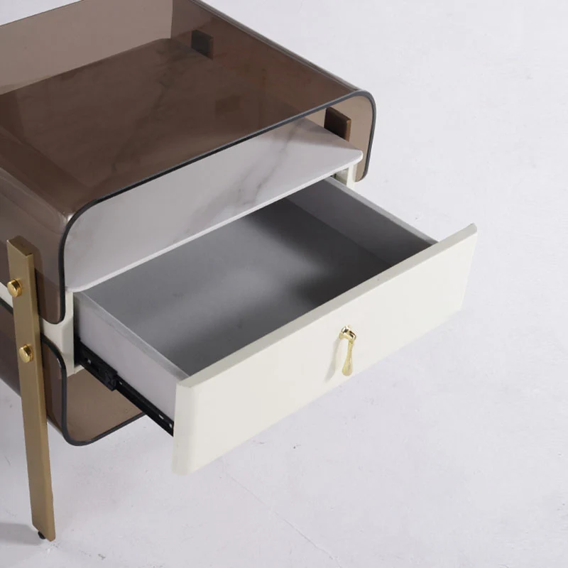 Contemporary Creative Clear Acrylic Bedside Table - Gold Metal Legs 1 Drawer Nightstand For Bedroom