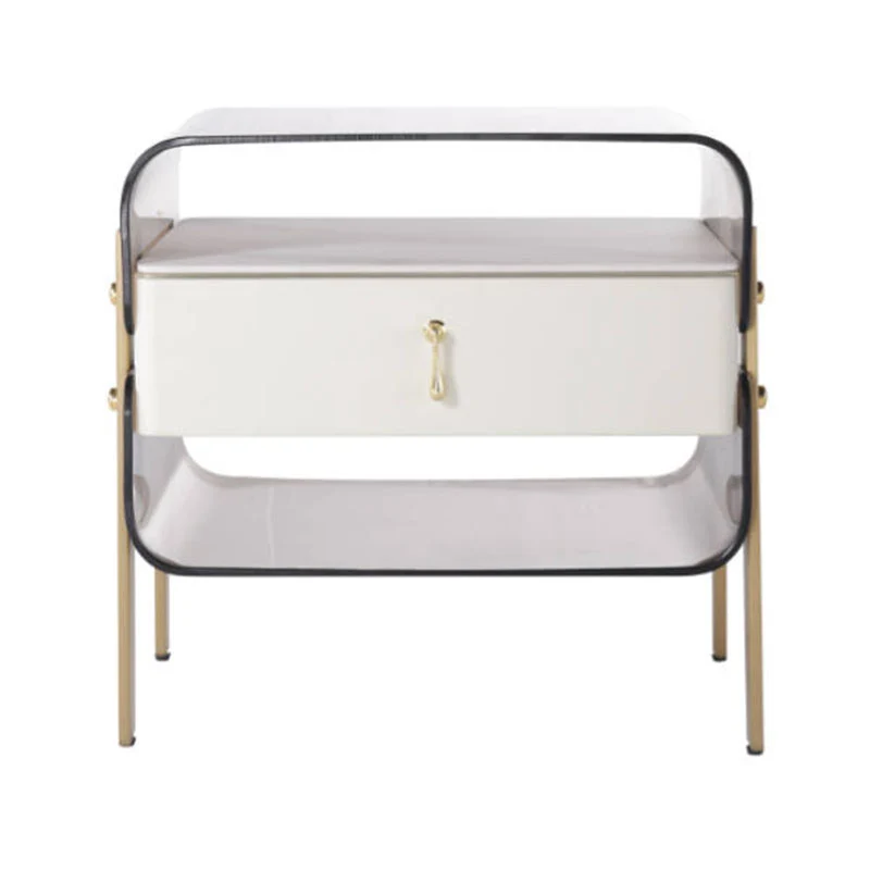 Contemporary Creative Clear Acrylic Bedside Table - Gold Metal Legs 1 Drawer Nightstand For Bedroom