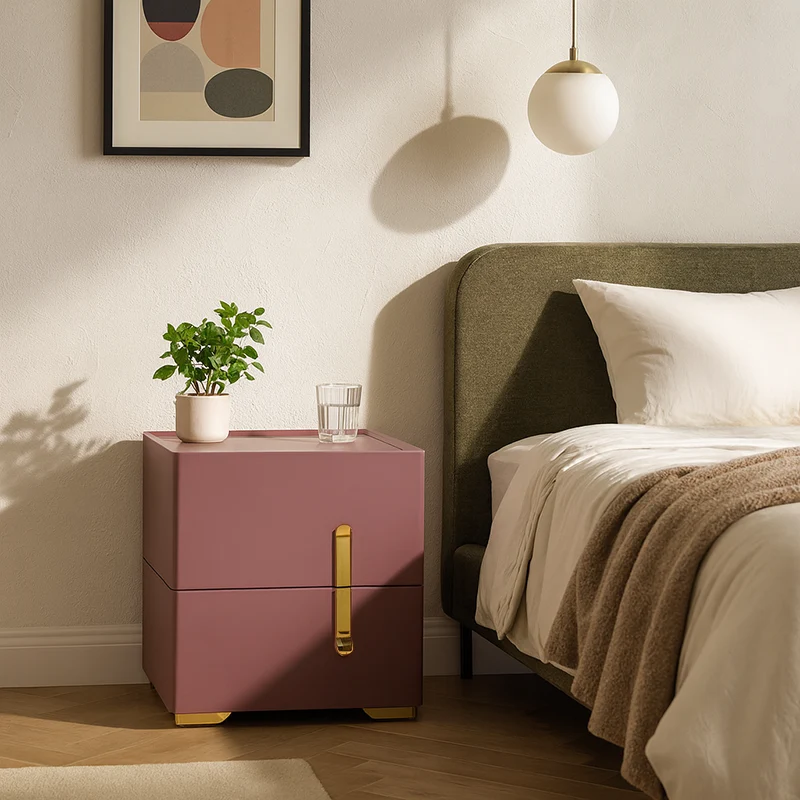 Contemporary Scandinavian Square Rounded Corner Bedside Table - Faux Leather 2 Nightstand For Bedroom