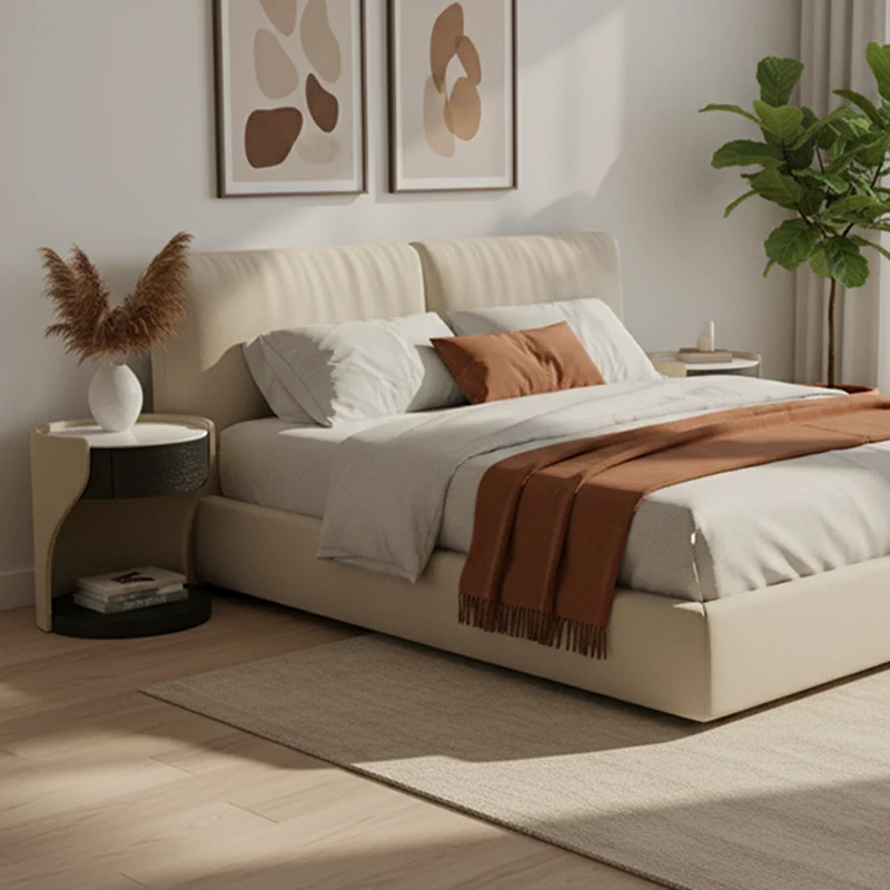 Contemporary Round 1 Hidden Drawer Bedside Table - Faux Leather Open Shelf Nightstand For Bedroom