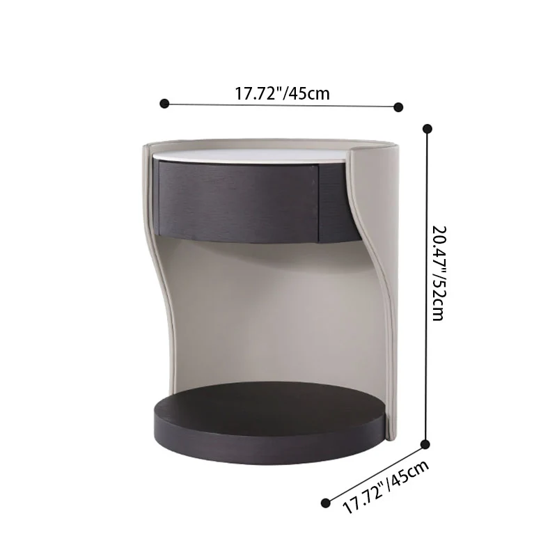 Contemporary Round 1 Hidden Drawer Bedside Table - Faux Leather Open Shelf Nightstand For Bedroom