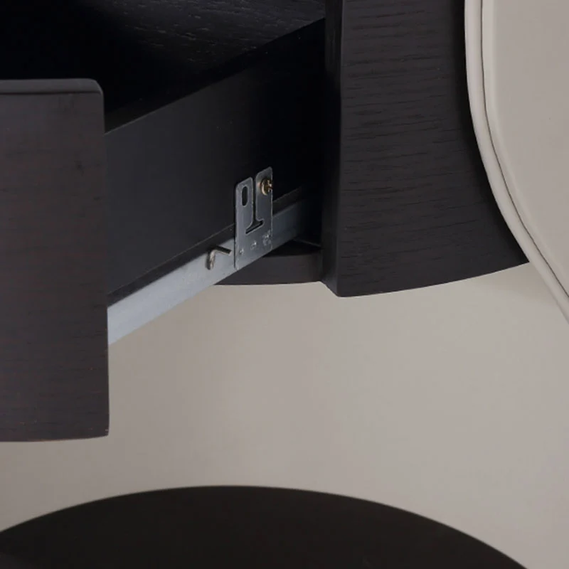 Contemporary Round 1 Hidden Drawer Bedside Table - Faux Leather Open Shelf Nightstand For Bedroom
