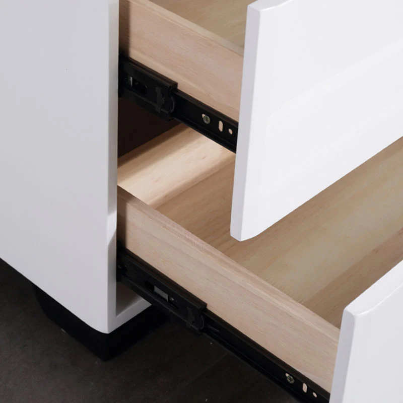 Modern Minimalist High-Gloss White Bedside Cabinet - 2 Drawer Geometric Texture Nightstand For Bedroom
