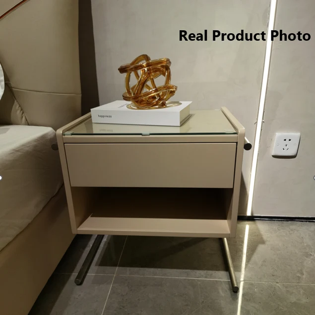 Contemporary Industrial Stainless Steel Bedside Table - 1 Drawer Open Shelf Nightstand For Bedroom