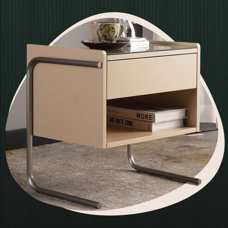 Contemporary Industrial Stainless Steel Bedside Table - 1 Drawer Open Shelf Nightstand For Bedroom