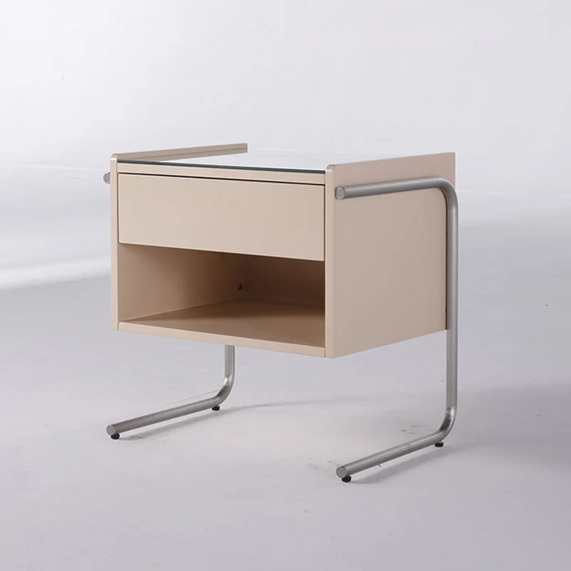 Contemporary Industrial Stainless Steel Bedside Table - 1 Drawer Open Shelf Nightstand For Bedroom