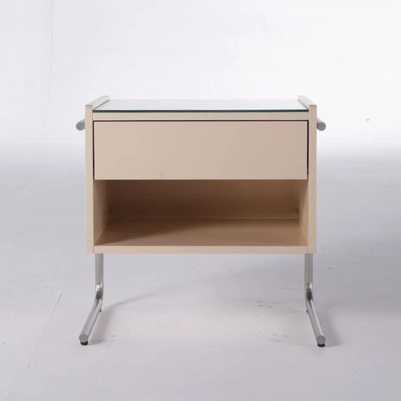 Contemporary Industrial Stainless Steel Bedside Table - 1 Drawer Open Shelf Nightstand For Bedroom