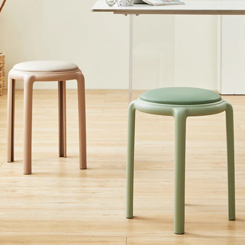 Modern Minimalist Round Faux Leather Teddy Fleece Plastic Low Stool For Living Room