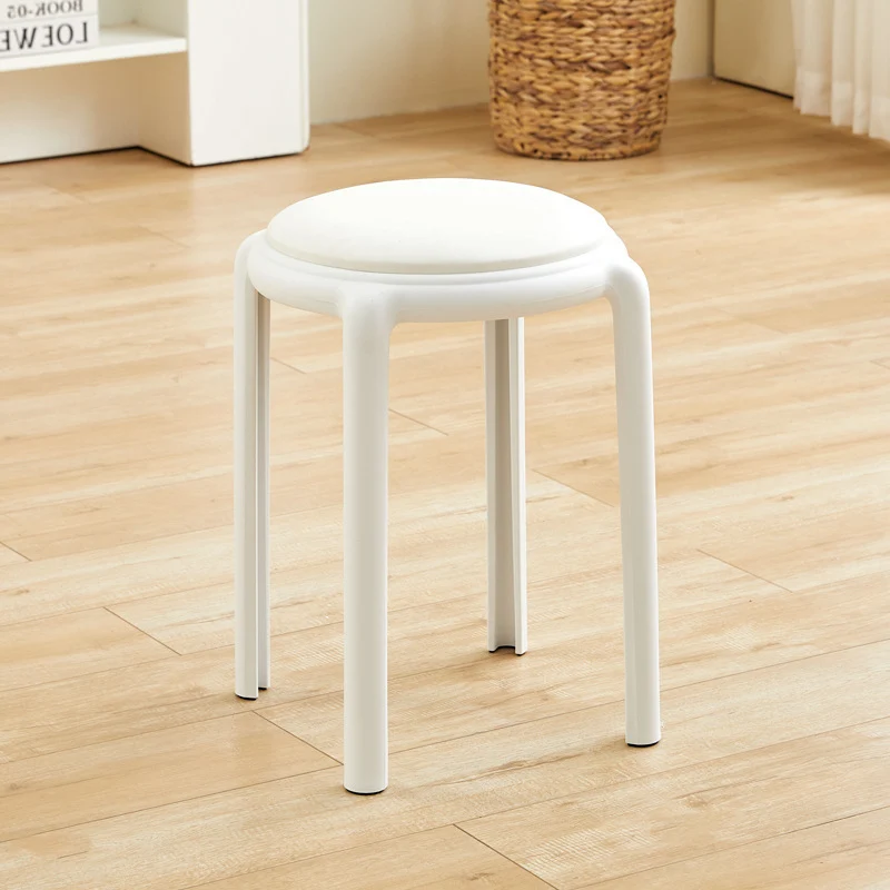Modern Minimalist Round Faux Leather Teddy Fleece Plastic Low Stool For Living Room