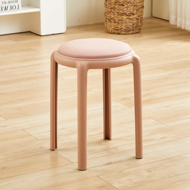 Modern Minimalist Round Faux Leather Teddy Fleece Plastic Low Stool For Living Room