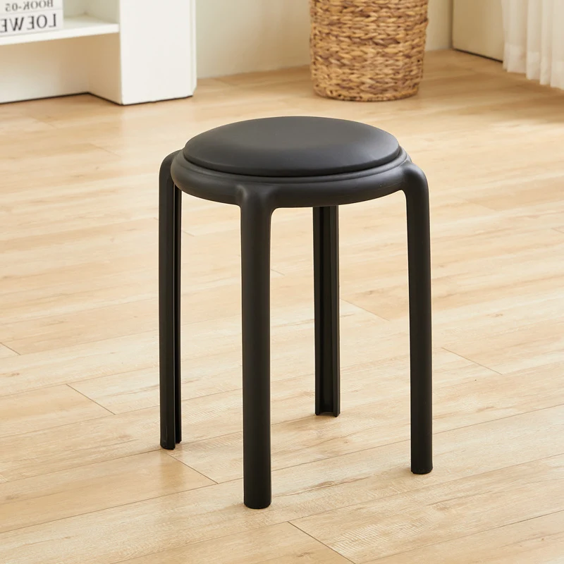 Modern Minimalist Round Faux Leather Teddy Fleece Plastic Low Stool For Living Room