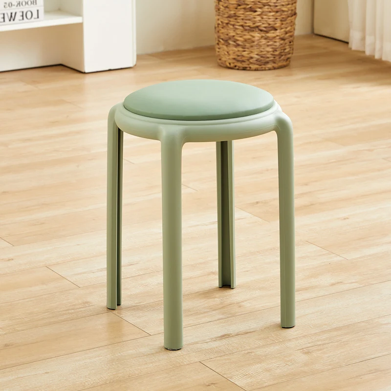 Modern Minimalist Round Faux Leather Teddy Fleece Plastic Low Stool For Living Room