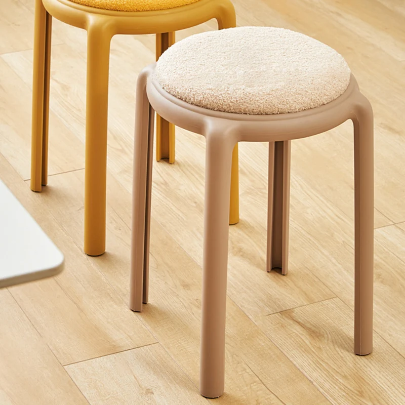 Modern Minimalist Round Faux Leather Teddy Fleece Plastic Low Stool For Living Room